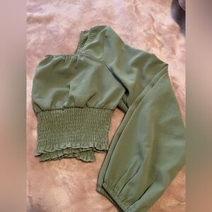 SHEIN Mulvari Solid Ruched Bust Scoop Neck Shirred Blouse